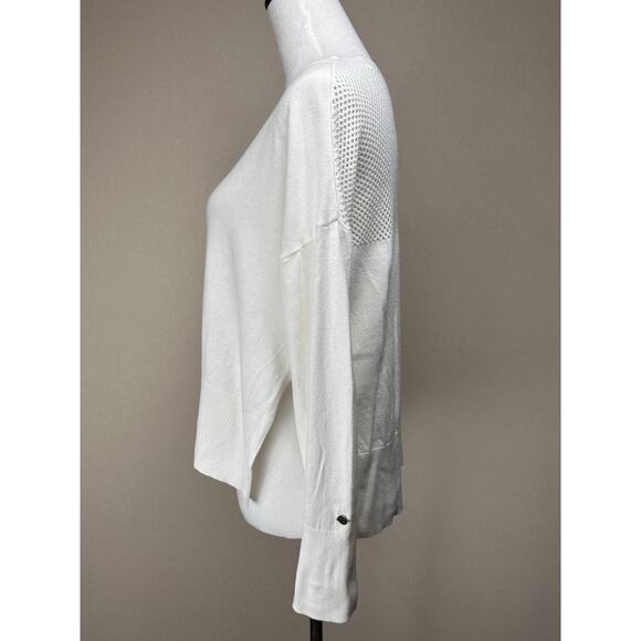 Calia Women's Pointelle Long Sleeve in Creamy White Sz M Boxy Side Slits Cropped - Picture 8 of 15